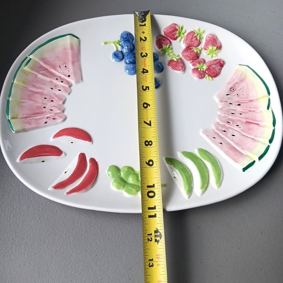 VTG Himark Platter 3D Fruit Large Ceramic MUNCH TIME Japan 11"X14" Party Cottage - Picture 9 of 9